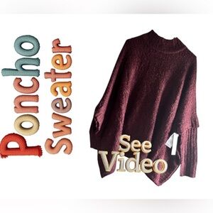 NWT DESIGN LAB Burgundy Sleeved Poncho Style Sweater